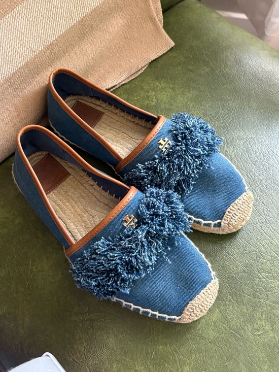 Tory Burch Shoes - Tory Burch Blue Denim Shaw Espadrilles Flats Size 8 ballet flats fringe